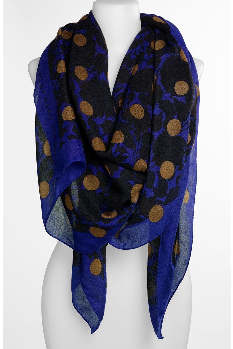MARC BY MARC JACOBS Clara Flower Dot Cashmere & Silk Scarf, Main, color, MINERAL BLUE MULTI