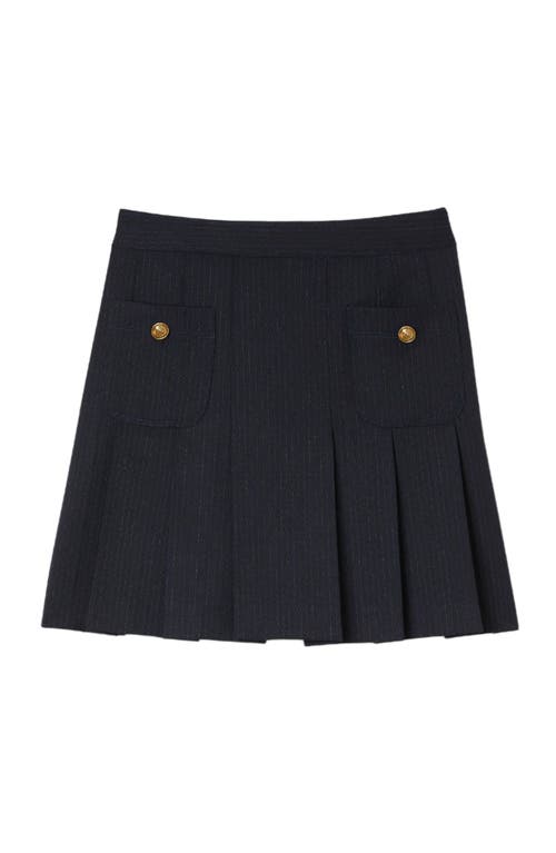 Sandro Womens Striped Flared Stretch-wool Mini Skirt Navy Blue In Blue