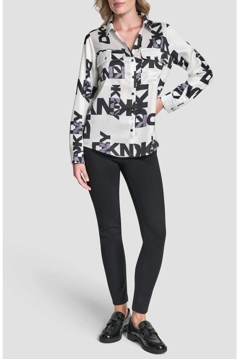 Roll-Tab Cuff Button-Up Shirt, Alternate, color, WHITE/ BLACK