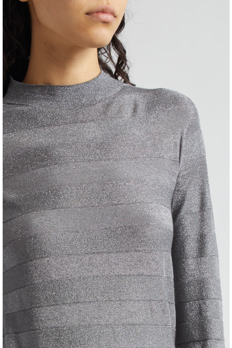 Stripe Metallic Mock Neck Knit Top, Alternate, color, SOLID LIGHT GREY