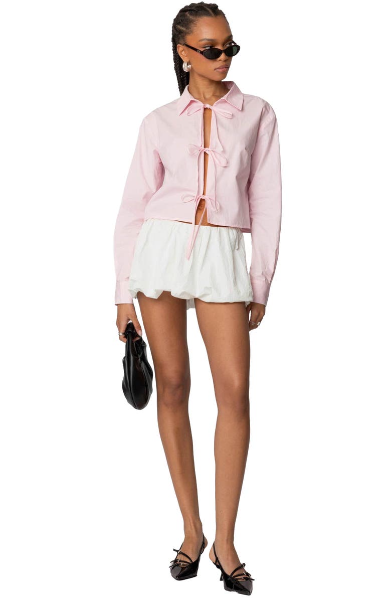 EDIKTED Melrose Cotton Tie Front Shirt, Alternate, color, Light-Pink