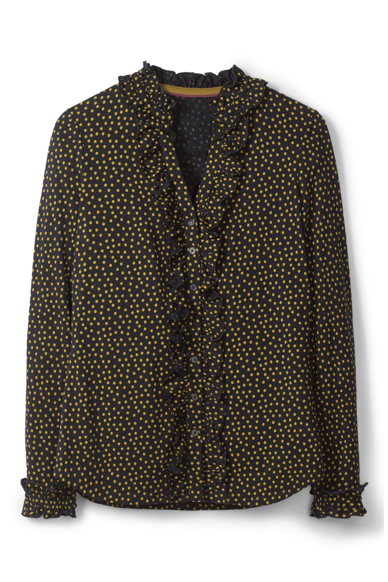 Alberta Polka Dot Ruffle Detail Jersey Shirt, Alternate, color, BLACK SCATTERED SPOT