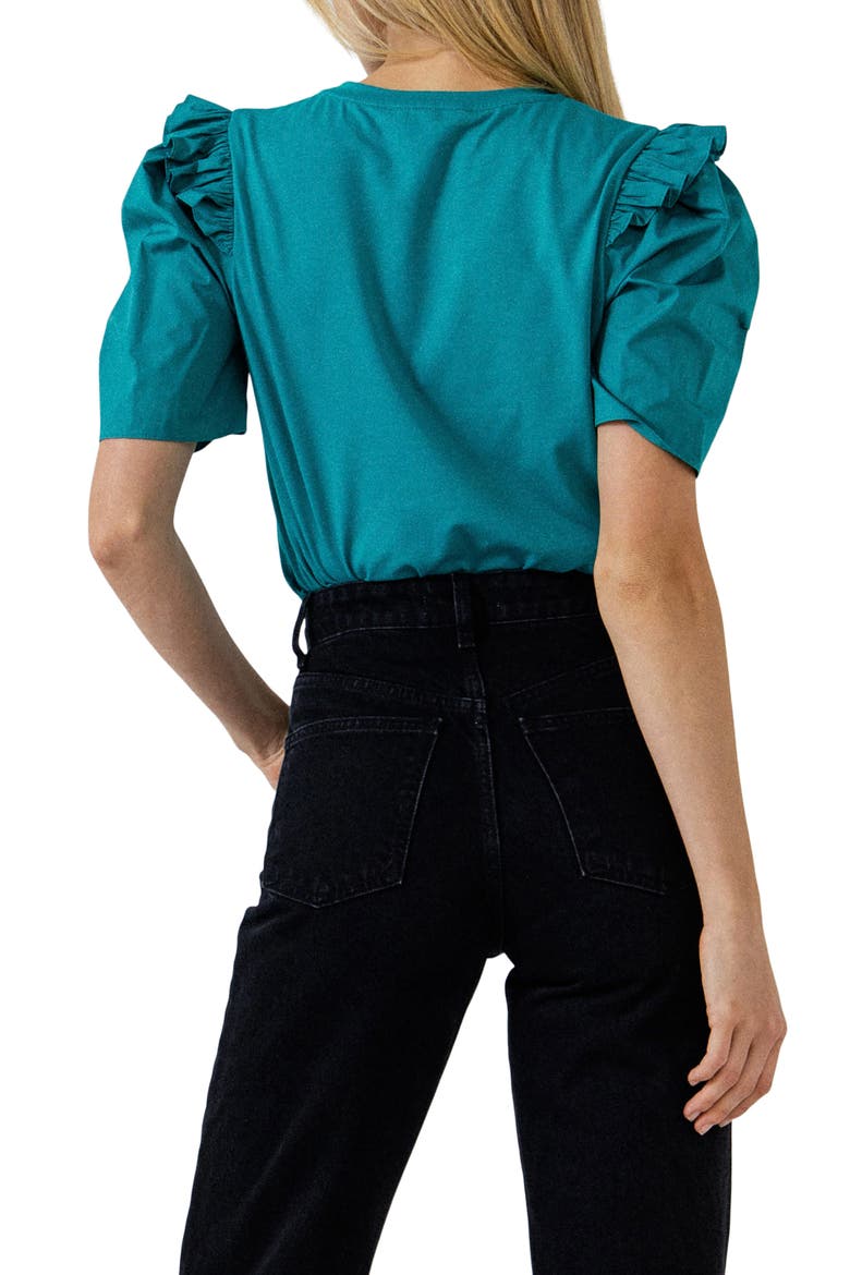 Mini Ruffle Puff Sleeve T-Shirt, Alternate, color, TEAL