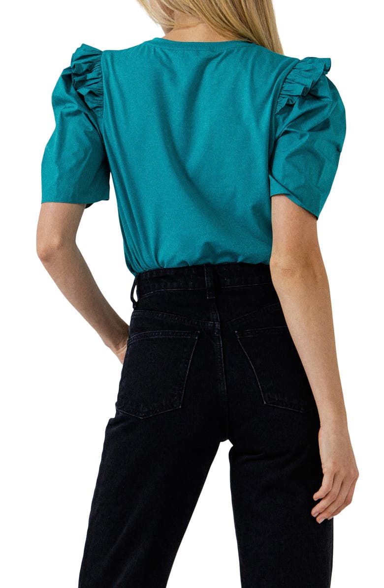English Factory Mini Ruffle Puff Sleeve T-Shirt, Alternate, color, Teal