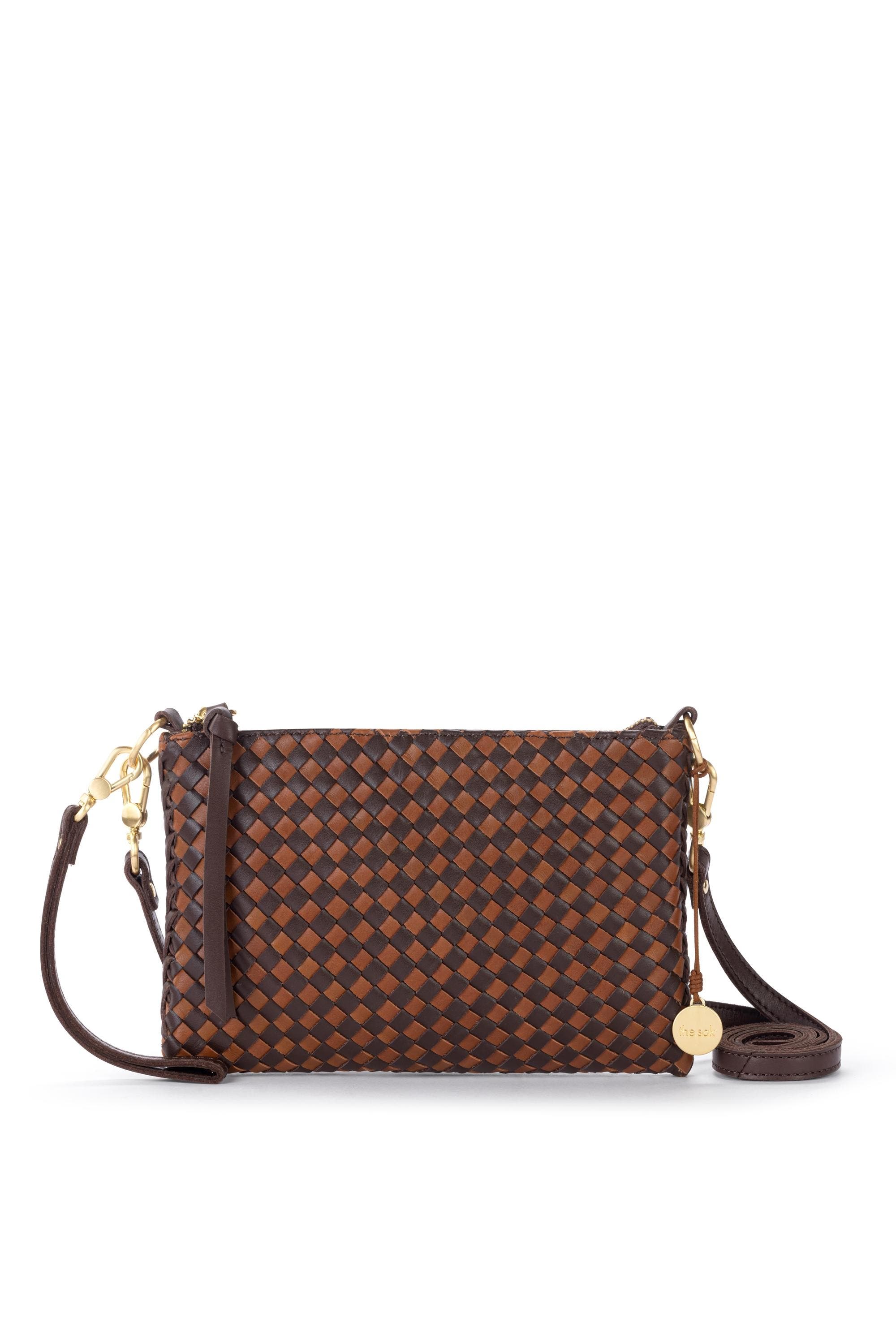 The Sak Vita Hand Woven Leather Crossbody Wristlet, Alternate, color, Mahogany Cognac Woven