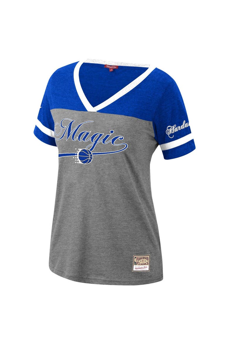 Women's Mitchell & Ness Penny Hardaway Heathered Charcoal Orlando Magic Team Captain V-Neck T-Shirt, Alternate, color, Heather Charcoal