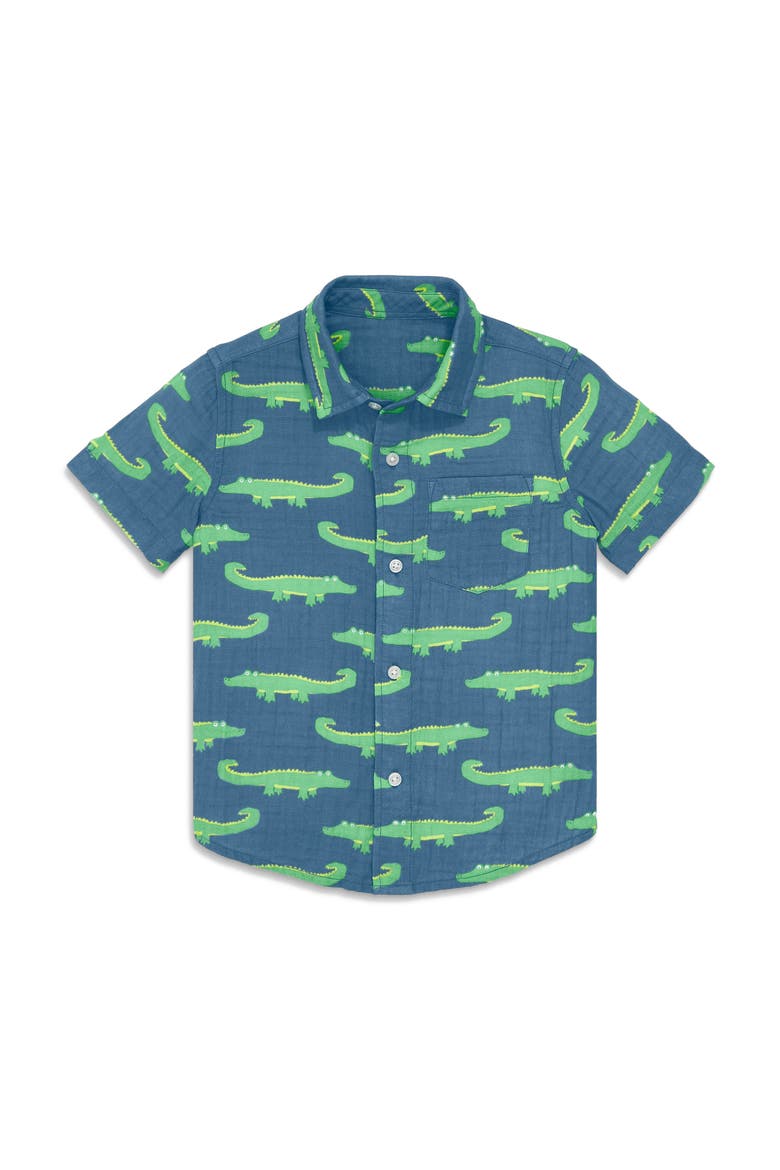 Kids Cotton Gauze Button Down In Pals, Main, color, Moonlight Alligators