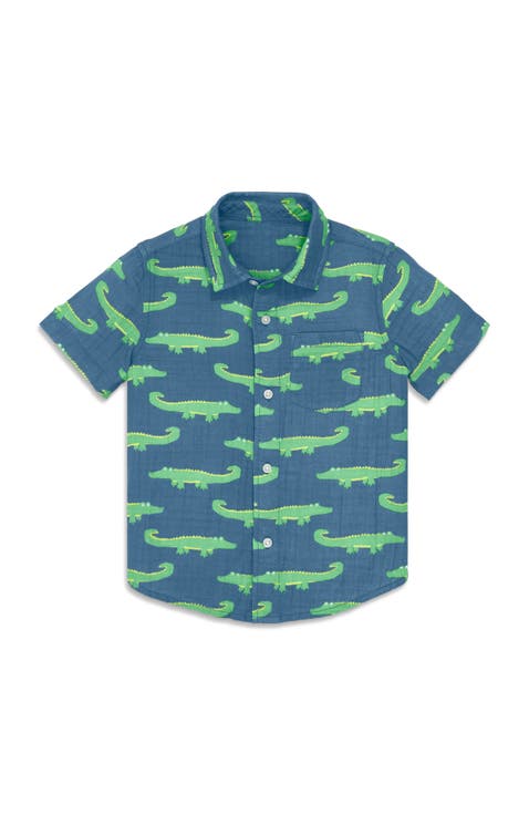 Kids Cotton Gauze Button Down In Pals (Toddler, Little Kid, Big Kid)