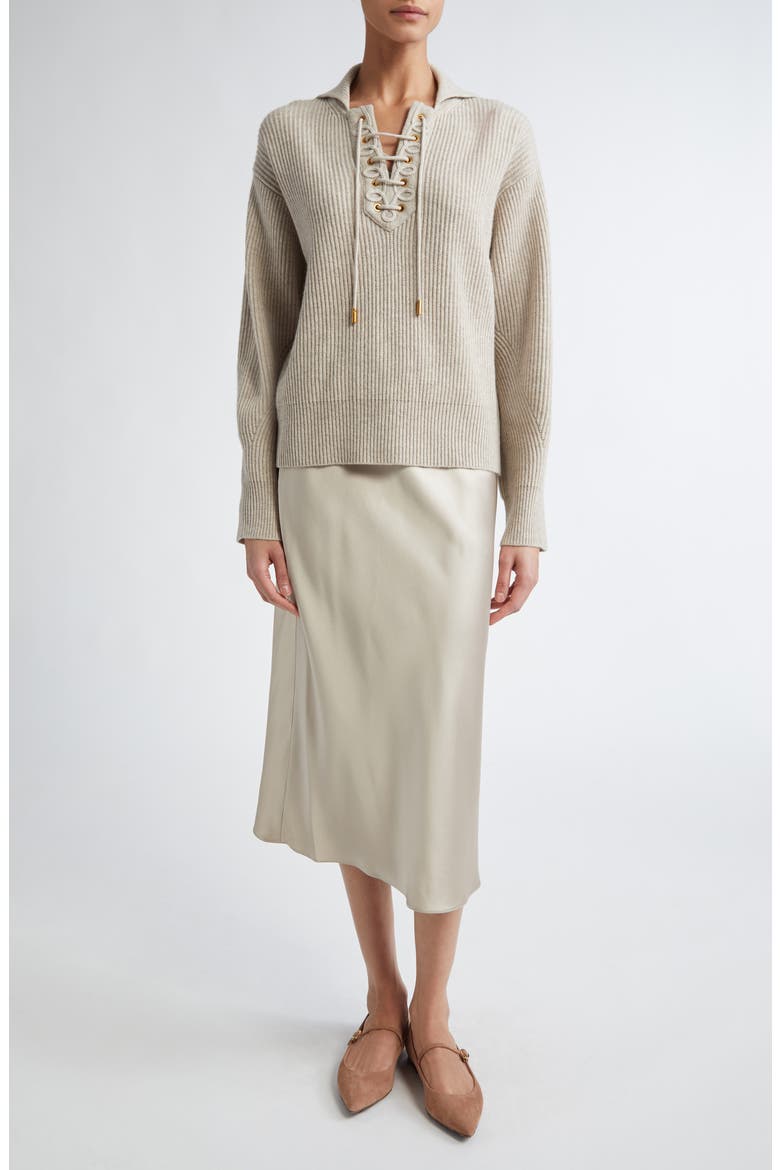 Eccelso Lace-Up Wool & Cashmere Sweater, Alternate, color, SAND