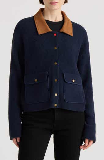 Quilted Stitch Sweater Jacket with Faux Suede Collar