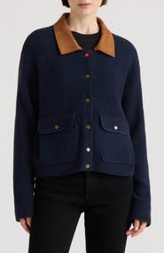 Hunter Quilted Stitch Sweater Jacket with Faux Suede Collar