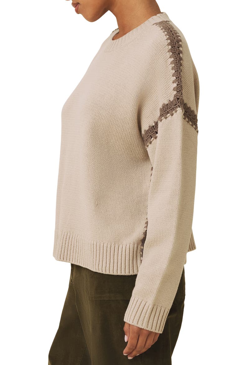 Hayden Whipstitch Detail Cotton Blend Sweater, Alternate, color, LIGHT CAMEL/ CEDAR BROWN