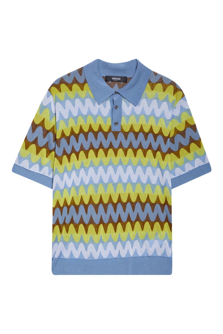 Wave Knit Short Sleeve Polo Sweater, Alternate, color, LIGHT BLUE MULTICOLOR