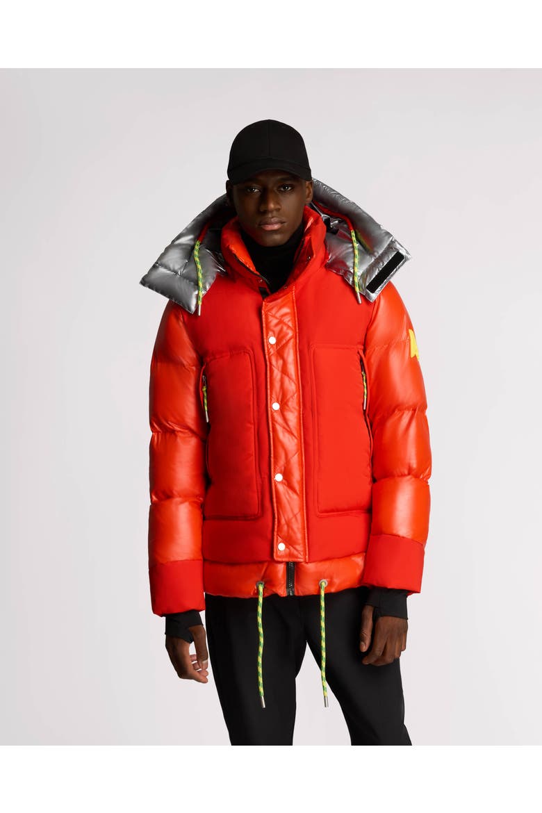 Farlin Mixed Media Relaxed Fit Puffer with Removable Hood, Main, color, Safety Orange