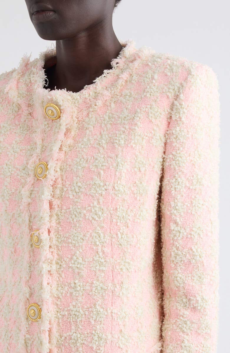 Balmain Five-Button Collarless Tweed Jacket, Alternate, color, 