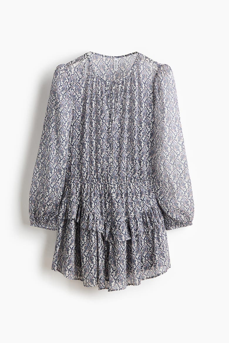 Flounce-trimmed Dress, Alternate, color, Cream/floral