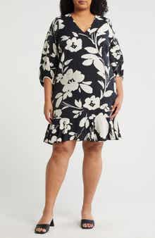 London Times Floral Short Sleeve Flounce Hem Shift Dress
