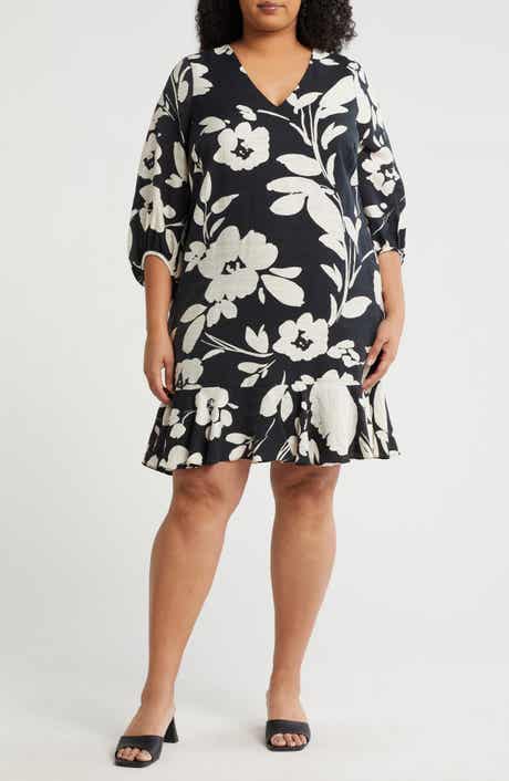 London Times Floral Short Sleeve Flounce Hem Shift Dress