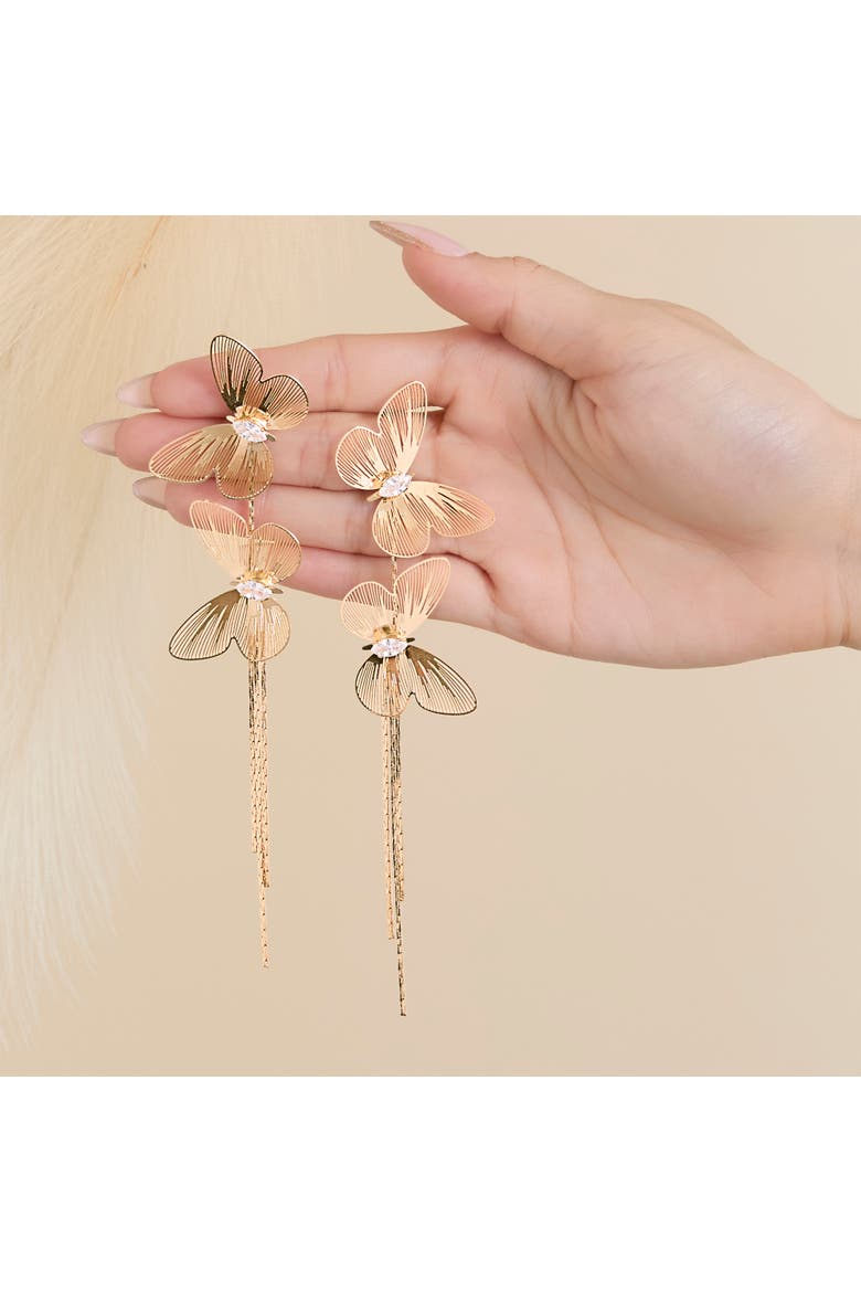 Butterfly Tassled-Drop Gold-Tone Earrings, Alternate, color, Gold