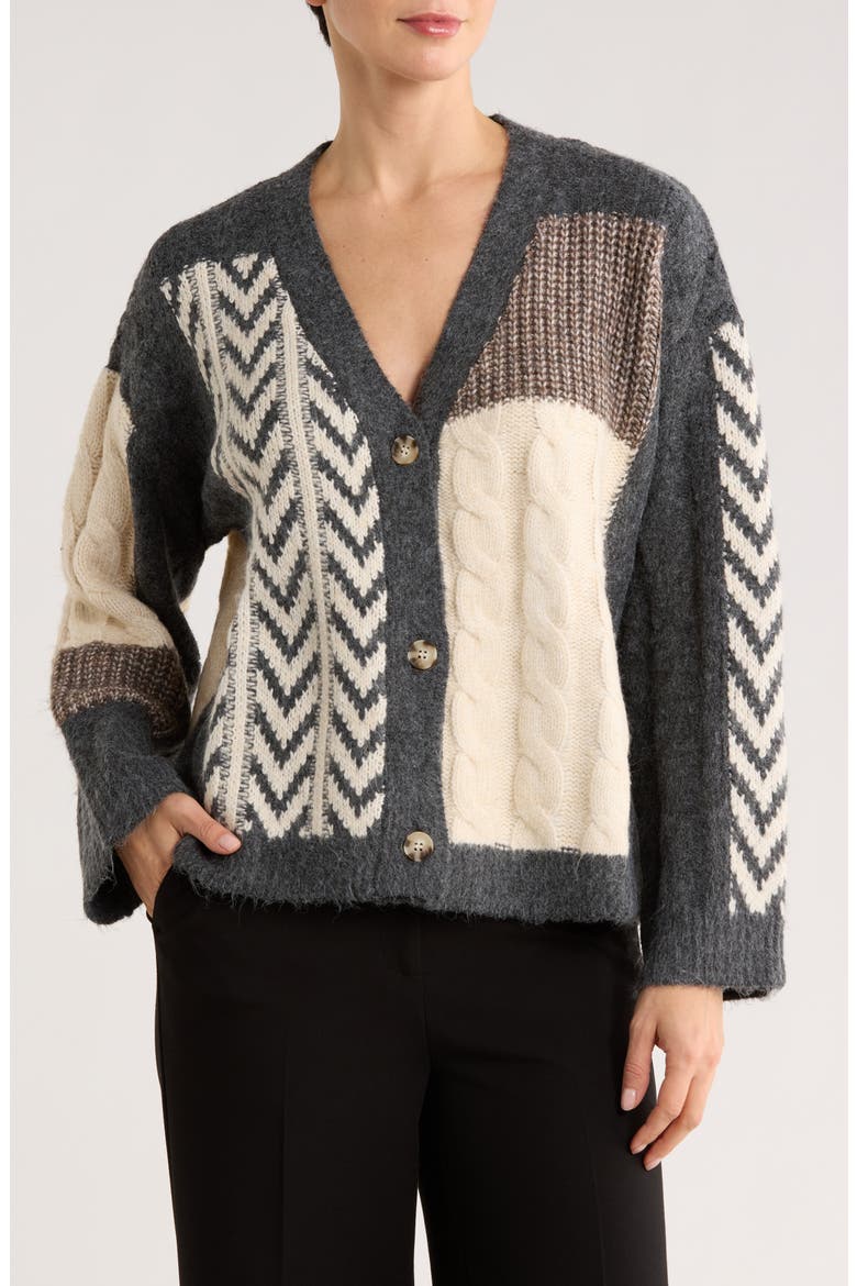 Chevron Patchwork Cardigan, Main, color, CHARCAOL MIX