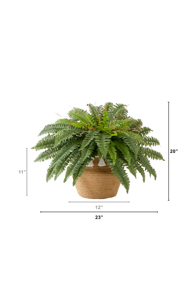 NEARLY NATURAL 23-in Artificial Boston Fern Plant in Handmade Jute & Cotton Basket with Tassels DIY KIT, Alternate, color, Green