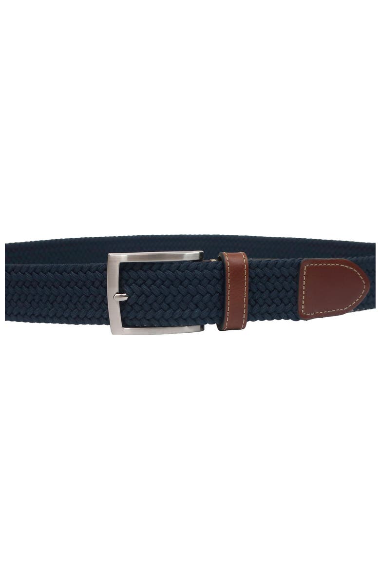 Stretch Braid with Full Grain Leather Tips, Alternate, color, Navy