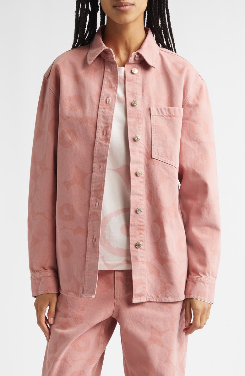 Marimekko Maridenim Vaihe Unikko Denim Shirt Jacket, Main, color, Light Pink