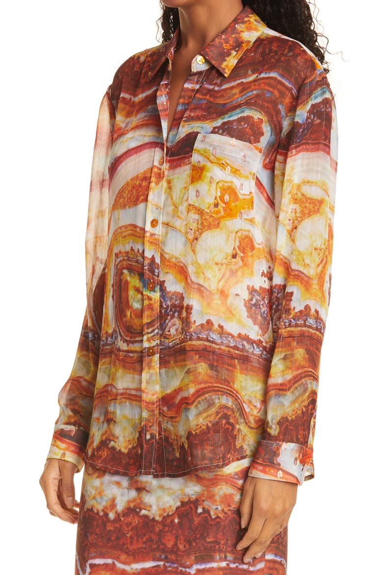 Future Ex-Boyfriend Metallic Silk Button-Up Shirt, Alternate, color, SLICED AGATE SOLAR TOPAZ