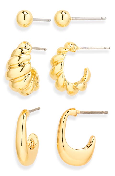 Demi Fine Set of 3 Ball Stud & Huggie Hoop Earrings