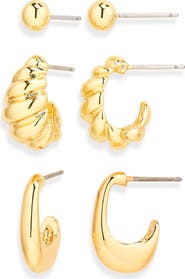 NORDSTROM RACK Demi Fine Set of 3 Ball Stud & Huggie Hoop Earrings