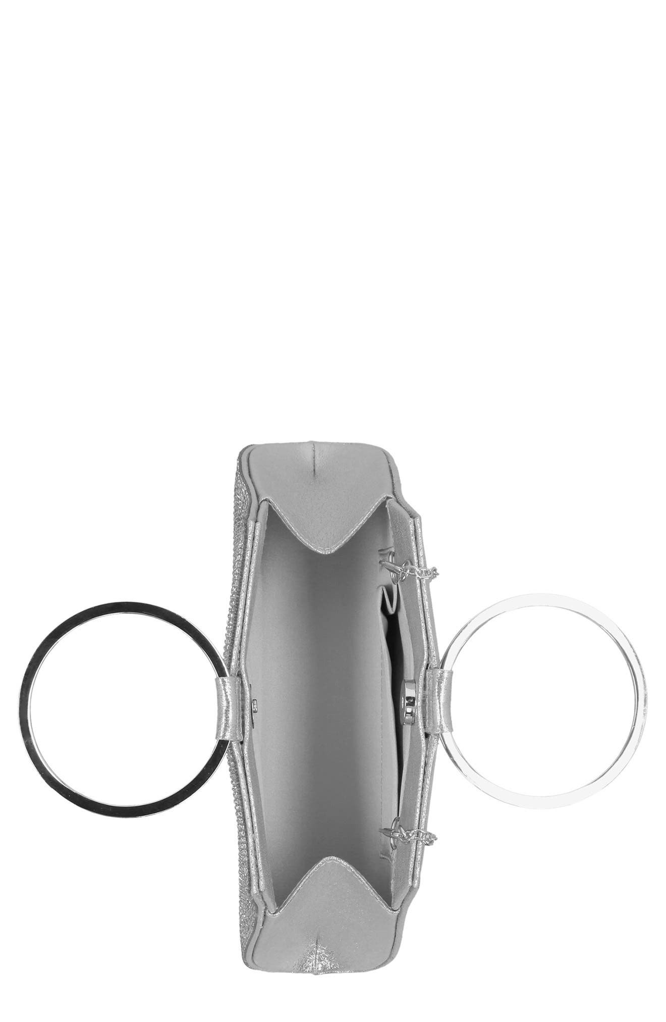Brynn Ring Top Evening Clutch, Alternate, color, IRIDESCENT SILVER