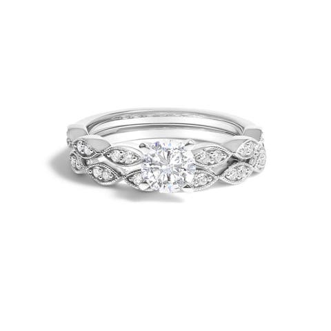 14K White Gold 1.0 Cttw Lab Grown Diamond Vintage Style Marquise Link Bridal Ring Set