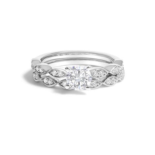 Haus of Brilliance 14K White Gold 1.0 Cttw Lab Grown Diamond Vintage Style Marquise Link Bridal Ring Set at Nordstrom