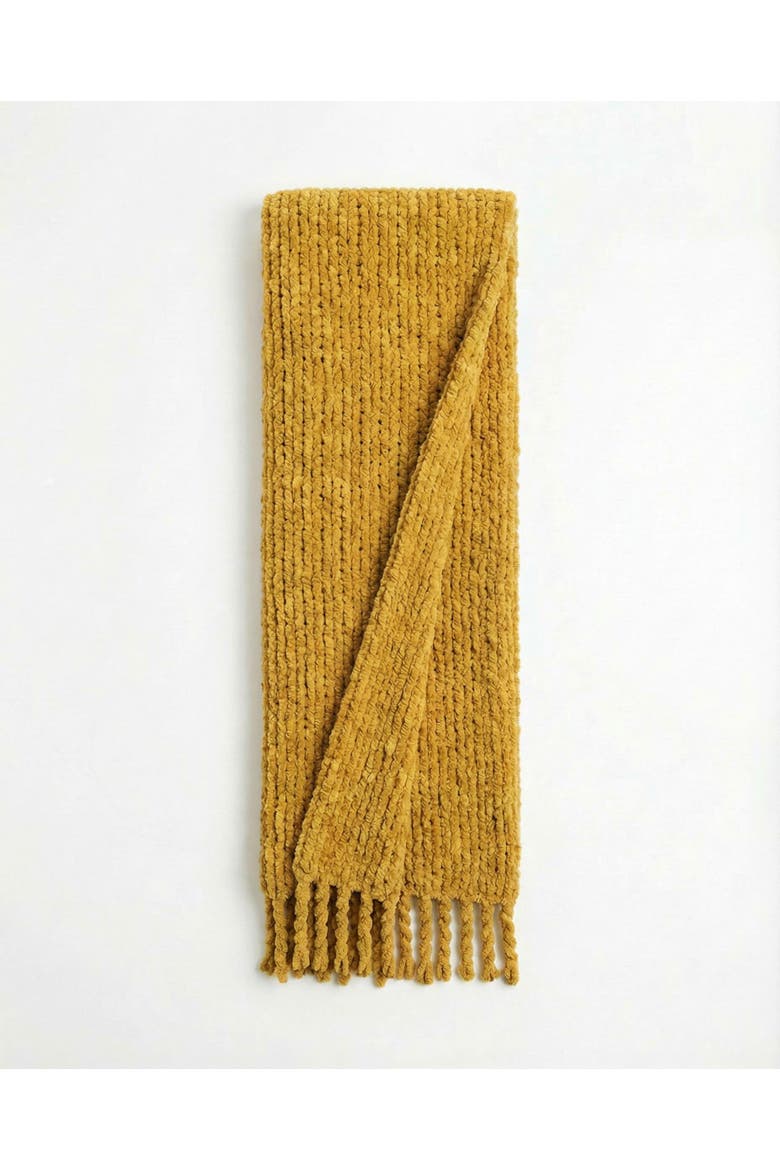 Chunky Chenille Knit Blanket With Fringe, Alternate, color, Saffron
