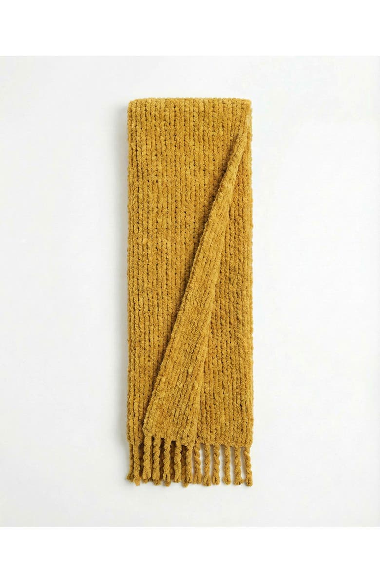 VILLA ABURI Chunky Chenille Knit Blanket With Fringe, Alternate, color, Saffron