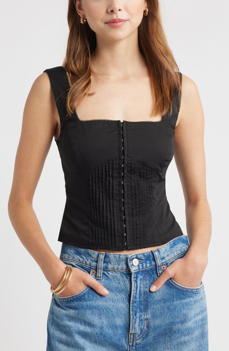 Open Edit Pintuck Bustier Top, Main, color, Black