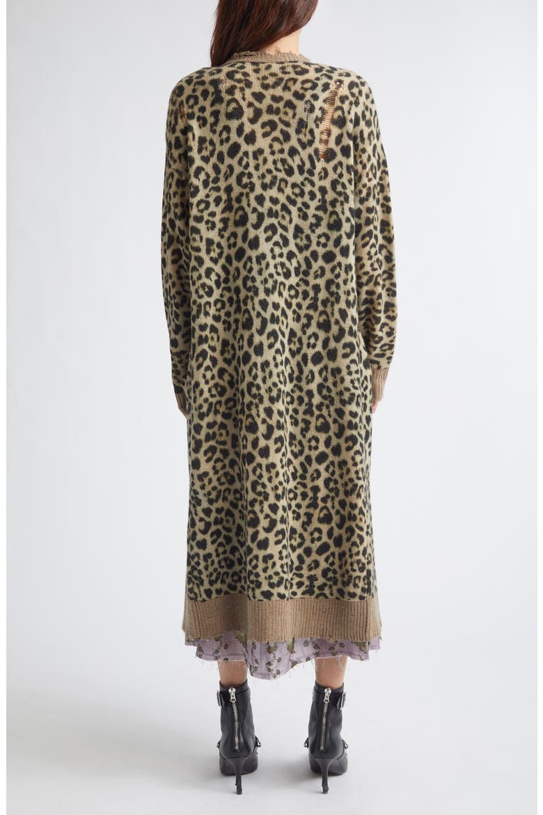 Distressed Leopard Print Long Cashmere Cardigan, Alternate, color, LIGHT BROWN LEOPARD