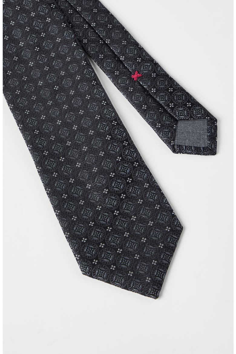 Silk tie with pattern, Alternate, color, Anthracite