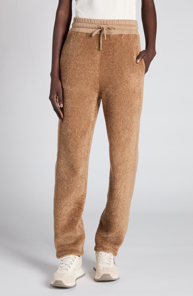 Moncler Mixed Media Fleece Sweatpants, Main, color, Warm Taupe