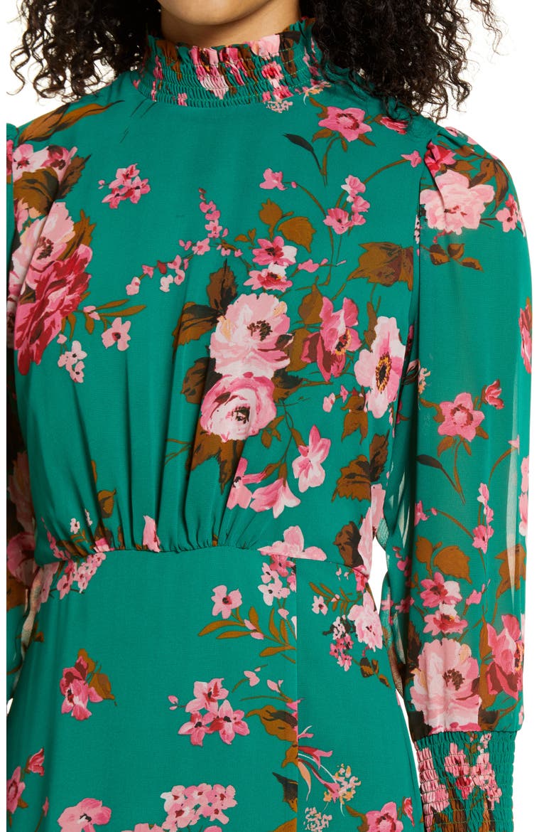 Floral Ruffle Long Sleeve Dress, Alternate, color, GREEN MULTI