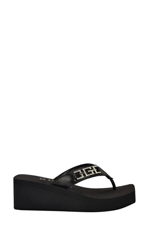 Guess Elowen Platform Wedge Flip Flop In Black