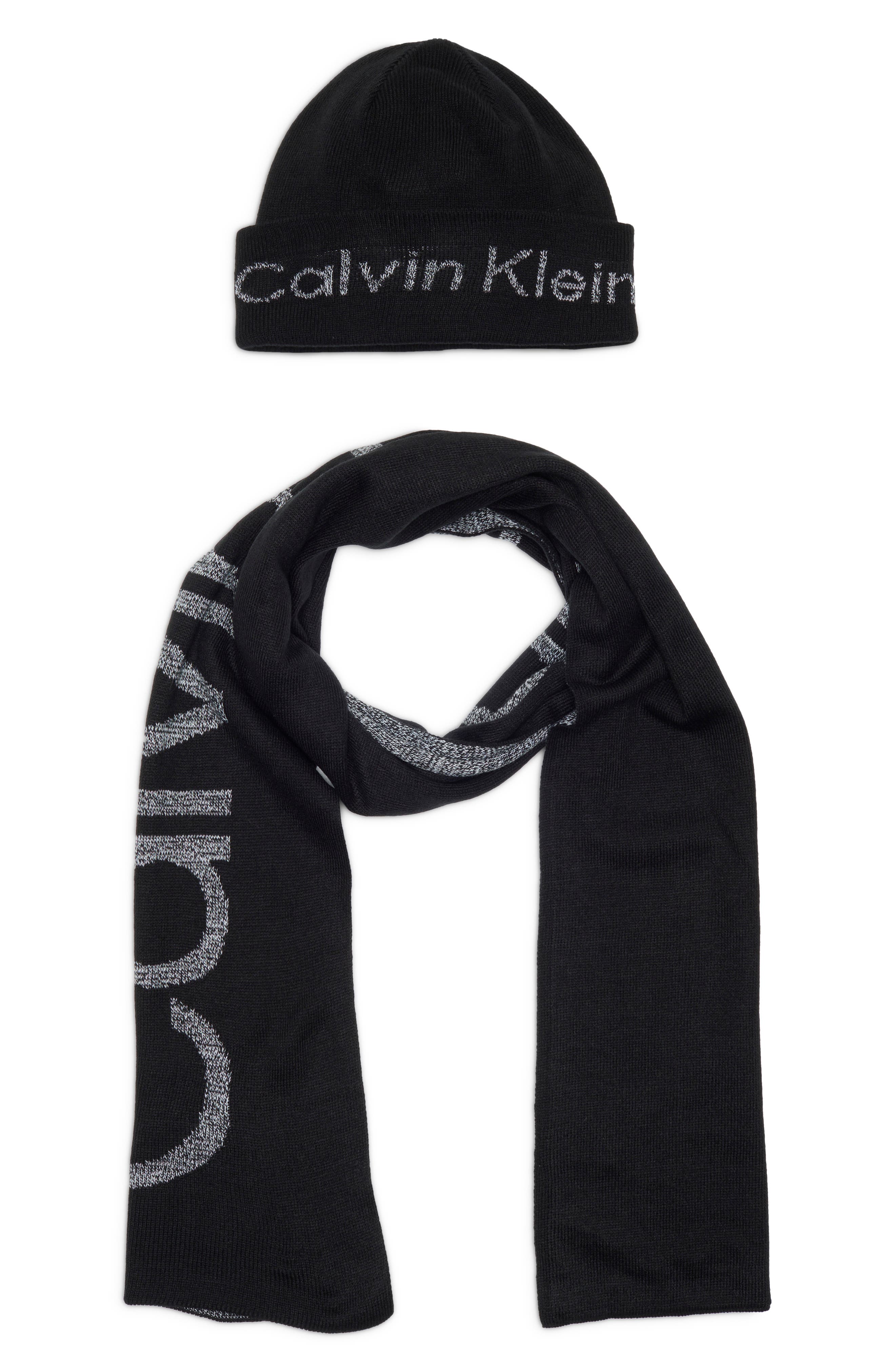 Calvin Klein Tweed Cuffed Beanie & Scarf Set