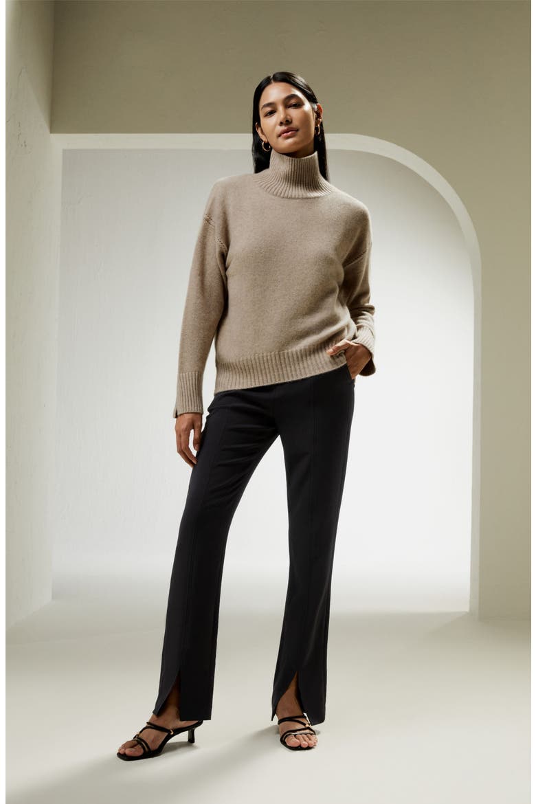 Women's Turtleneck Relaxed-Fit Cashmere Sweater, Alternate, color, Beige