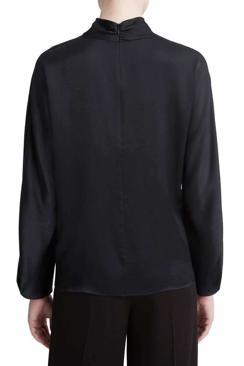 Draped Funnel Neck Silk Top, Alternate, color, BLACK