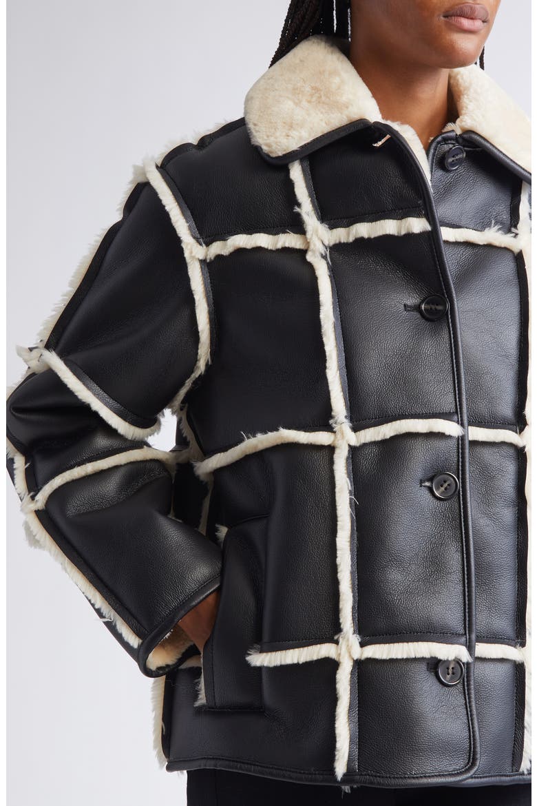 Isabella Faux Shearling & Faux Leather Jacket, Alternate, color, BLACK/ OFF WHITE