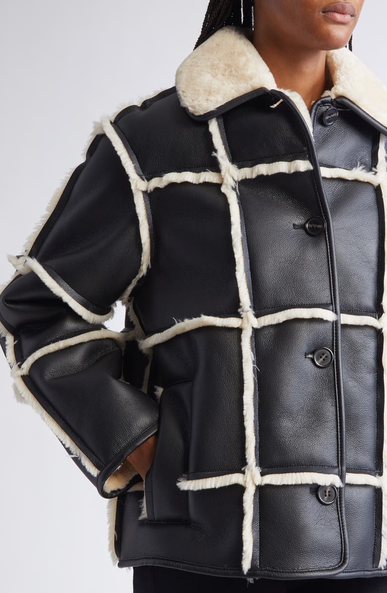 Stand Studio Isabella Faux Shearling & Faux Leather Jacket, Alternate, color, Black/ Off White