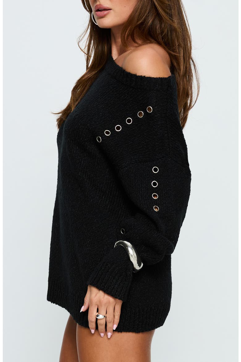 Esenia Eyelet One-Shoulder Sweater, Alternate, color, BLACK / SILVER