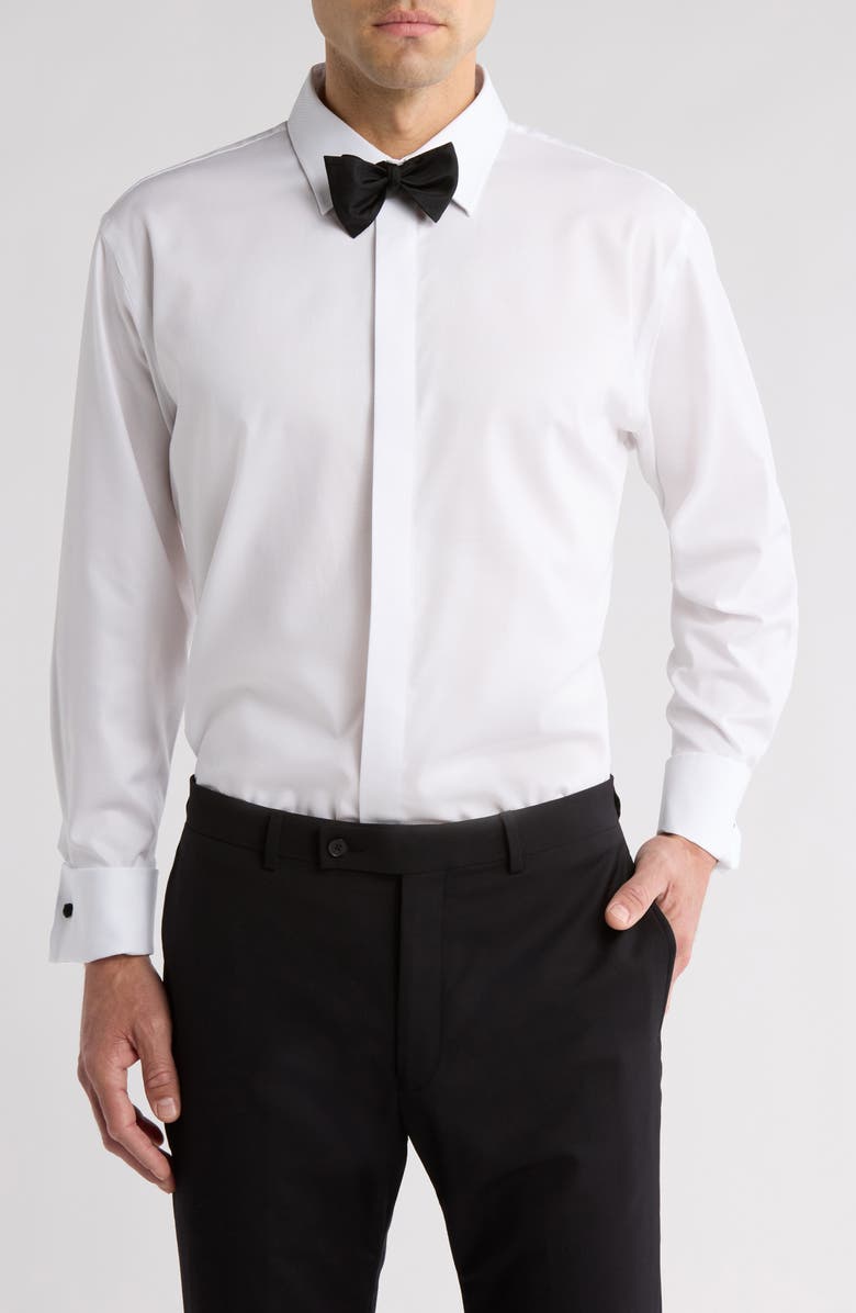 Nordstrom Trim Fit Non-Iron White Textured Cotton Tuxedo Shirt, Main, color, White Steven Texture