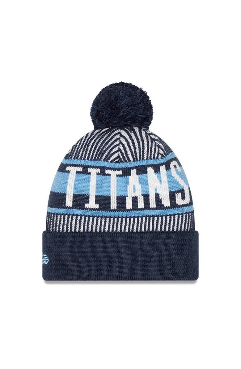New Era Youth New Era Navy Tennessee Titans Striped Cuffed Knit Hat with Pom, Alternate, color, Navy