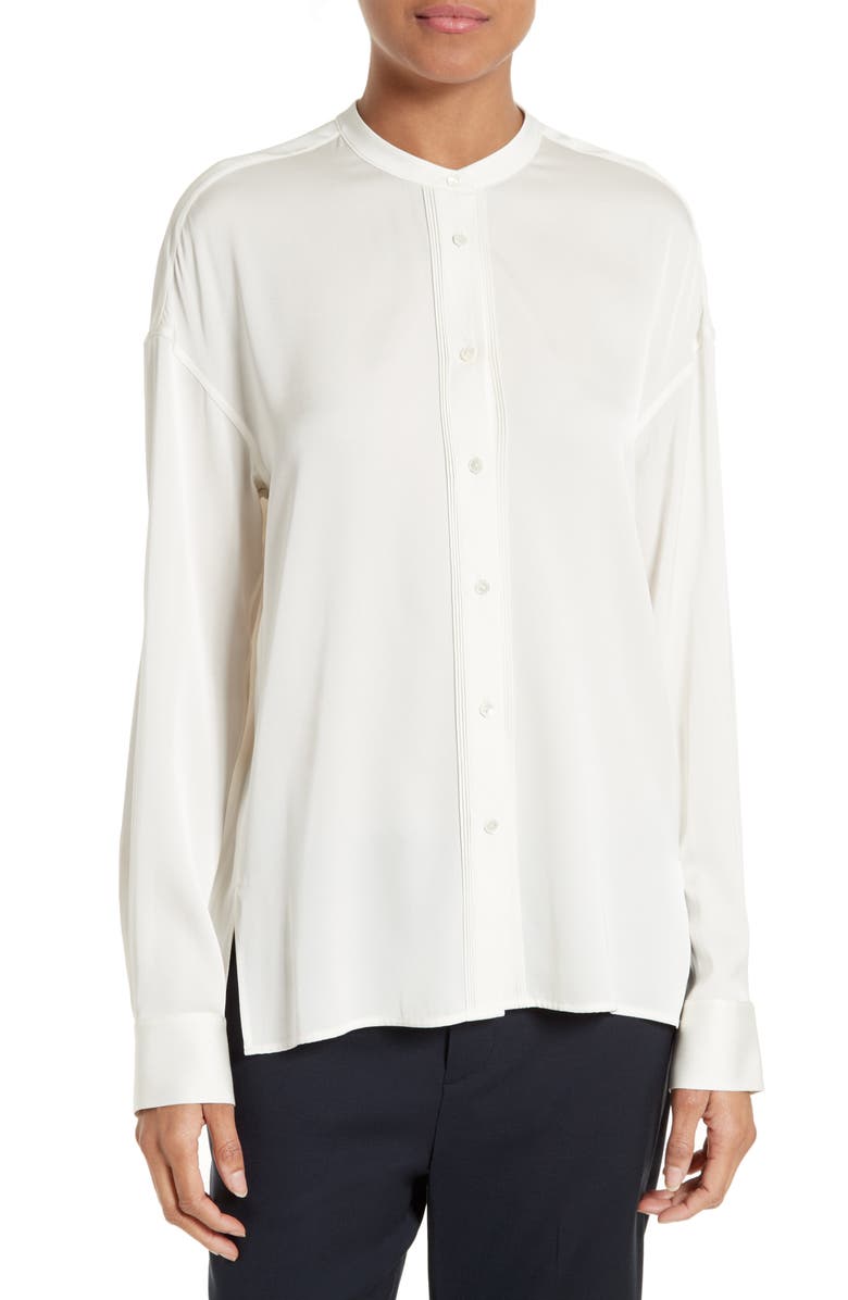 Vince Pintuck Placket Stretch Silk Blouse, Main, color,
